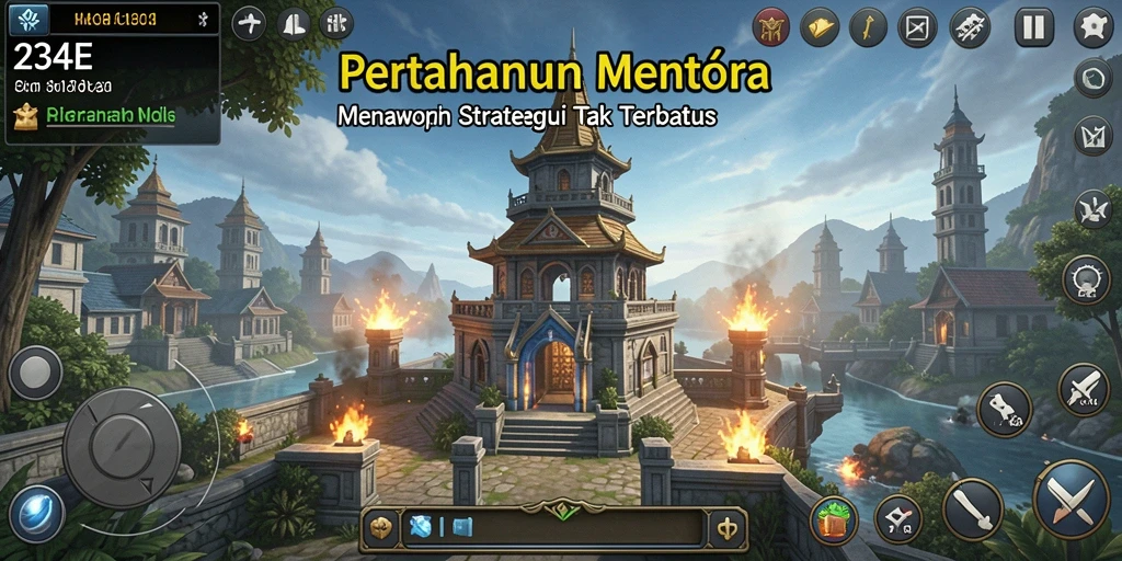 Tampilan gameplay <strong>234E</strong> yang mengasyikkan dalam pertahanan menara.