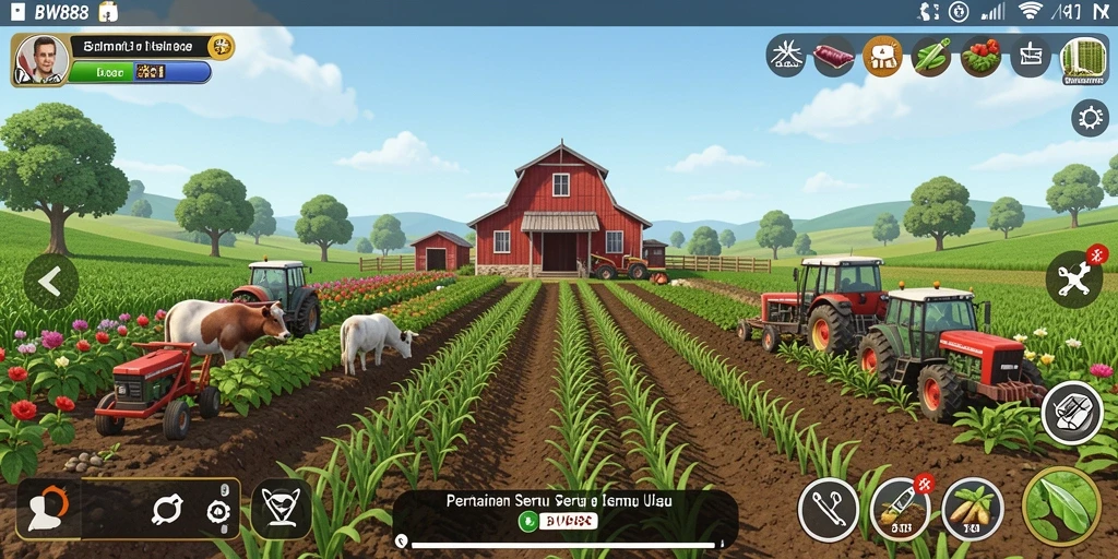 Tangkapan layar gameplay BW888 menampilkan aktivitas pertanian yang seru.