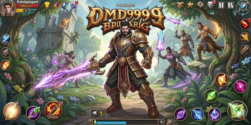 Screenshot gameplay DMD999 yang menampilkan pertarungan seru dan karakter berwarna-warni.