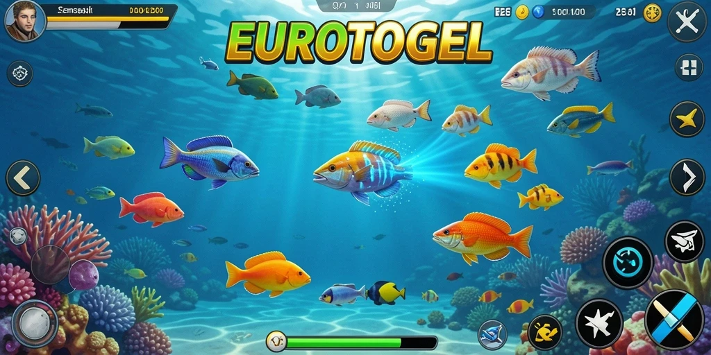 Screenshot game EUROTOGEL menampilkan aksi seru menembak ikan.