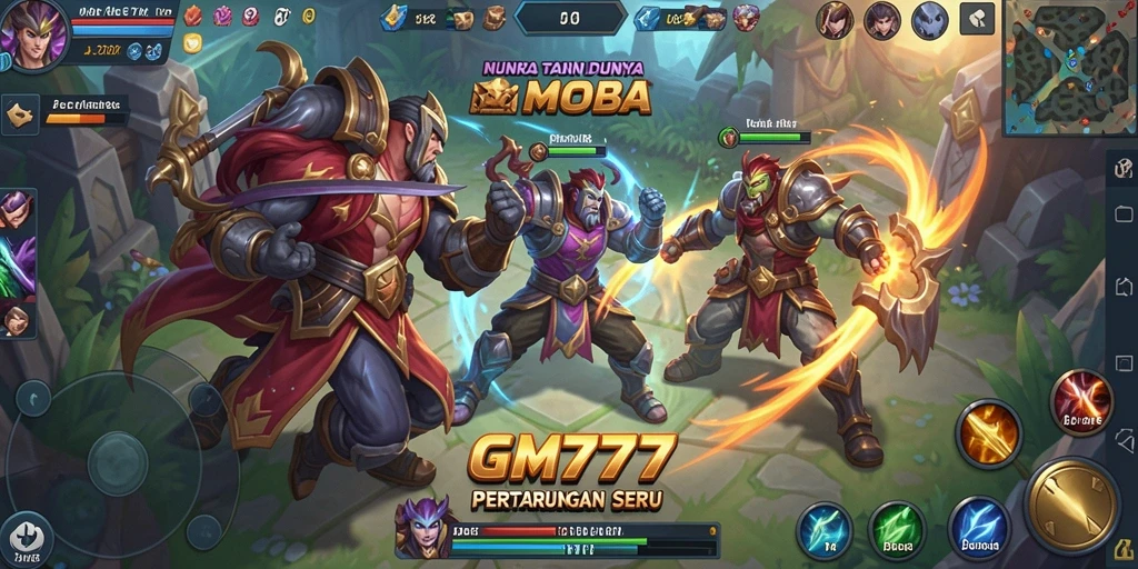 Tampilan pertarungan seru di dalam gameplay MOBA GM777.
