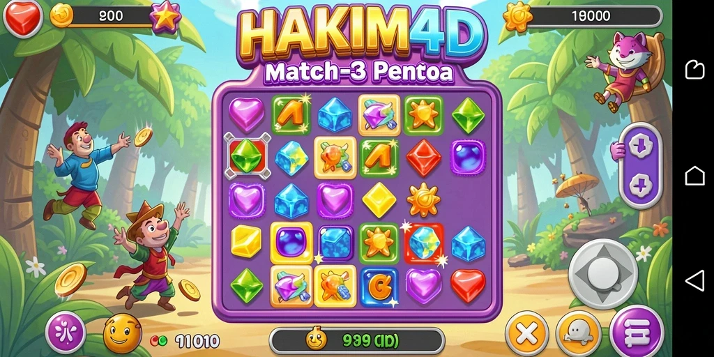 Tangkapan layar menampilkan aksi seru permainan Match-3 HAKIM4D.