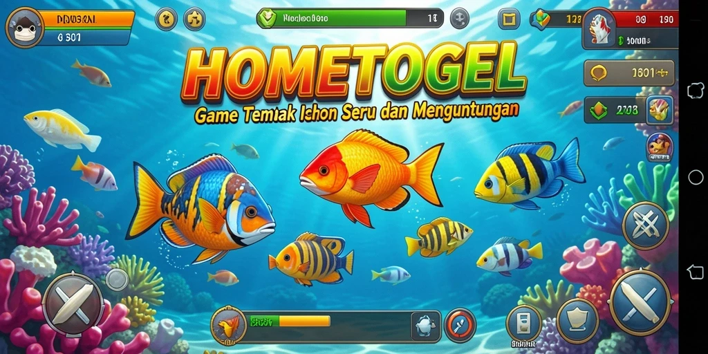 Tampilan gameplay <strong>HOMETOGEL</strong> dengan aksi menembak ikan yang seru.