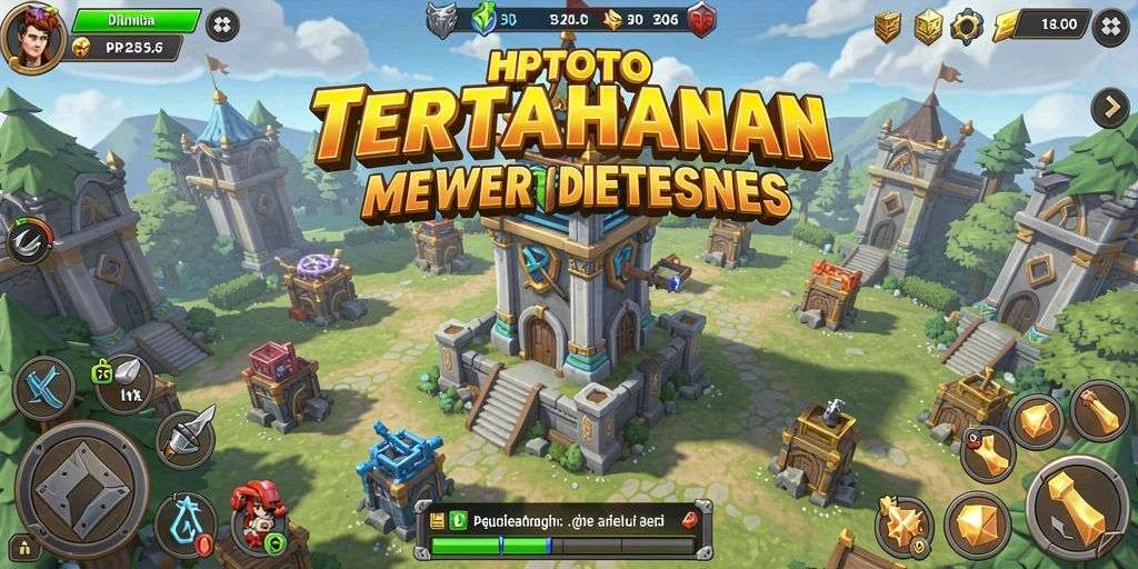 Screenshot aksi menara di HPTOTO dengan musuh yang mendekat.