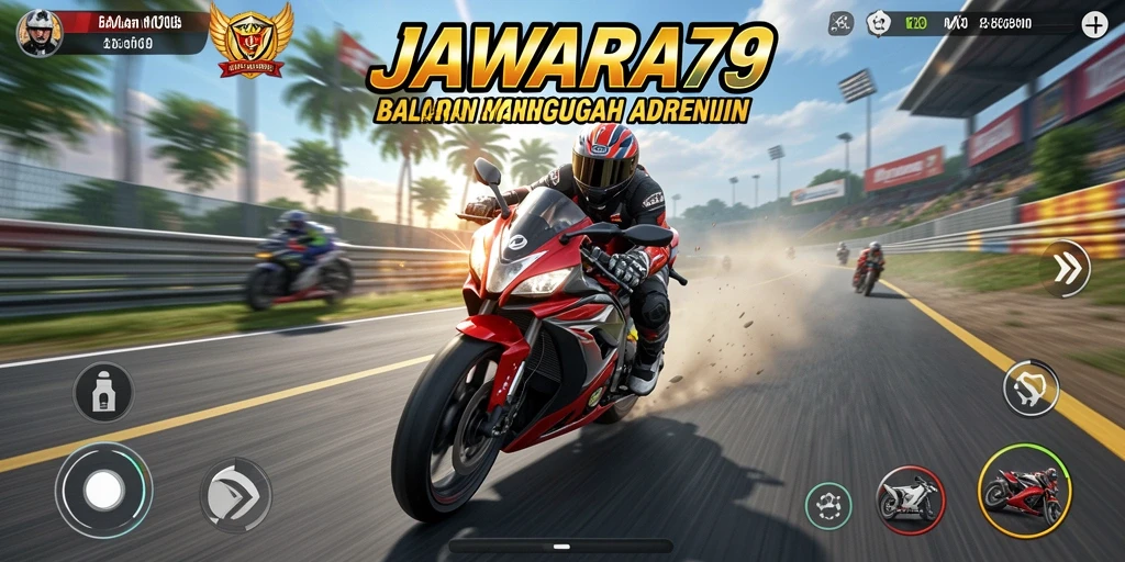 Gameplay seru dari JAWARA79 saat balapan motor di sirkuit.
