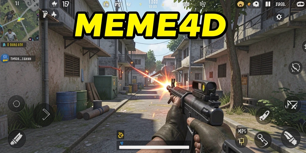 Tangkapan layar gameplay seru dalam MEME4D, menunjukkan aksi taktis di arena tempur.