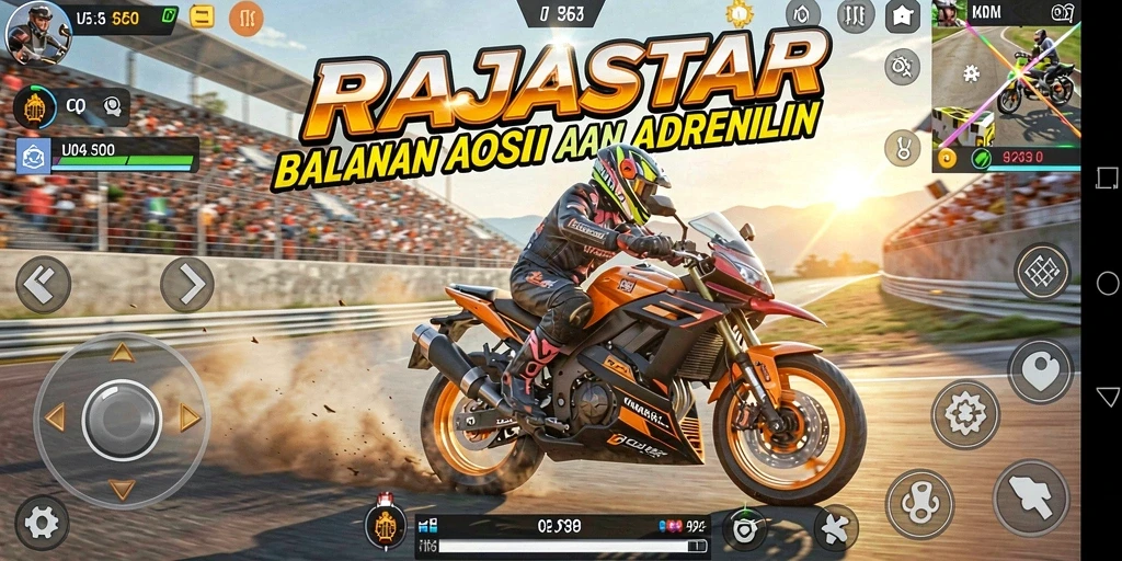 Tampilan gameplay RAJASTAR dengan suasana balapan yang menegangkan.