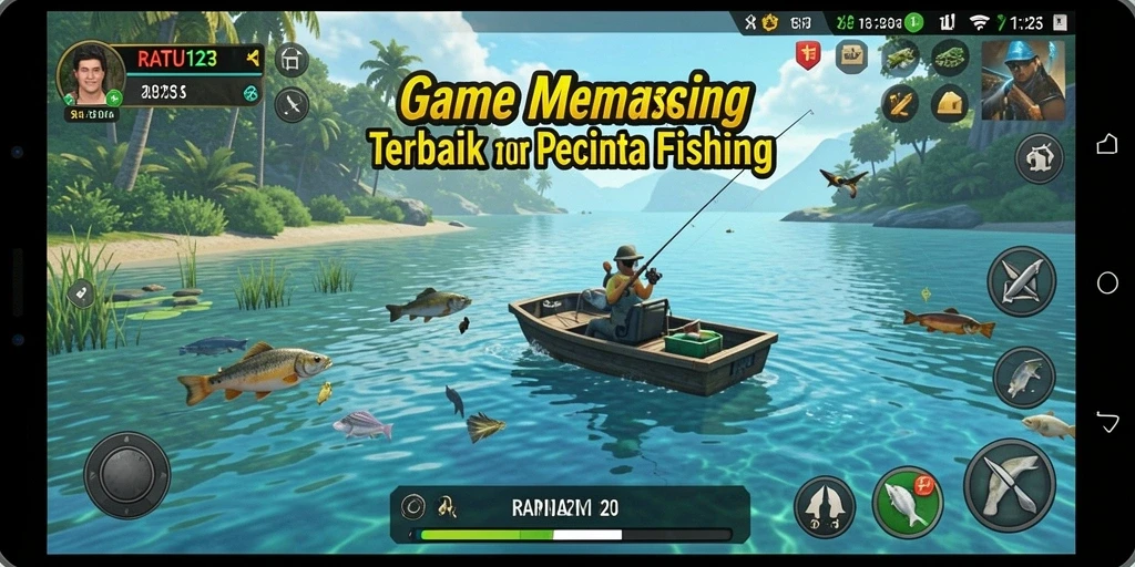 Tampilan gameplay menarik dari RATU123 saat memancing ikan.