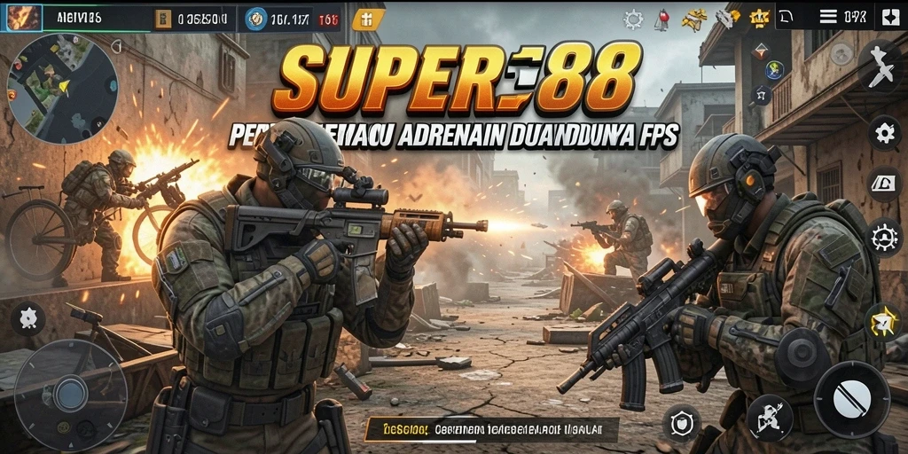 Screenshot gameplay SUPER88 menampilkan aksi pertempuran yang mendebarkan.