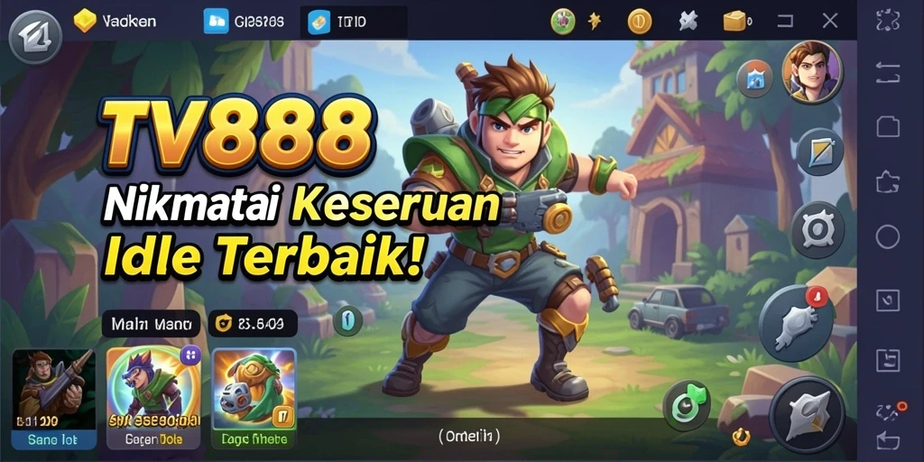 Tangkapan layar utama dari game Idle TV888 yang sedang berlangsung.