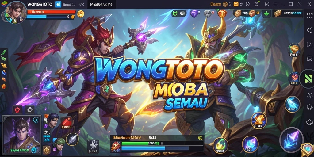 Screenshot utama menampilkan aksi intens dalam gameplay MOBA.